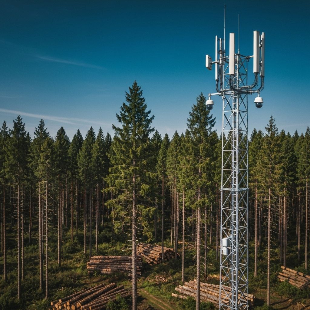 Fire detection mast in lumber field